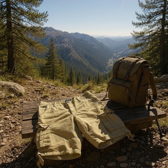 OCHENTA Men Loose Fit Cargo Shorts Pockets Utility Military Casual Khaki Tan 32 - Picture 8 of 9